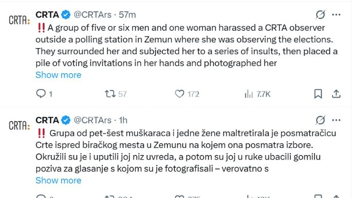 Maltretirali posmatračicu Crte